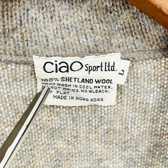 Vintage 80s Ciao Sport 100% Shetland Wool Oatmeal Cardigan Blazer Coatigan - Picture 7 of 8